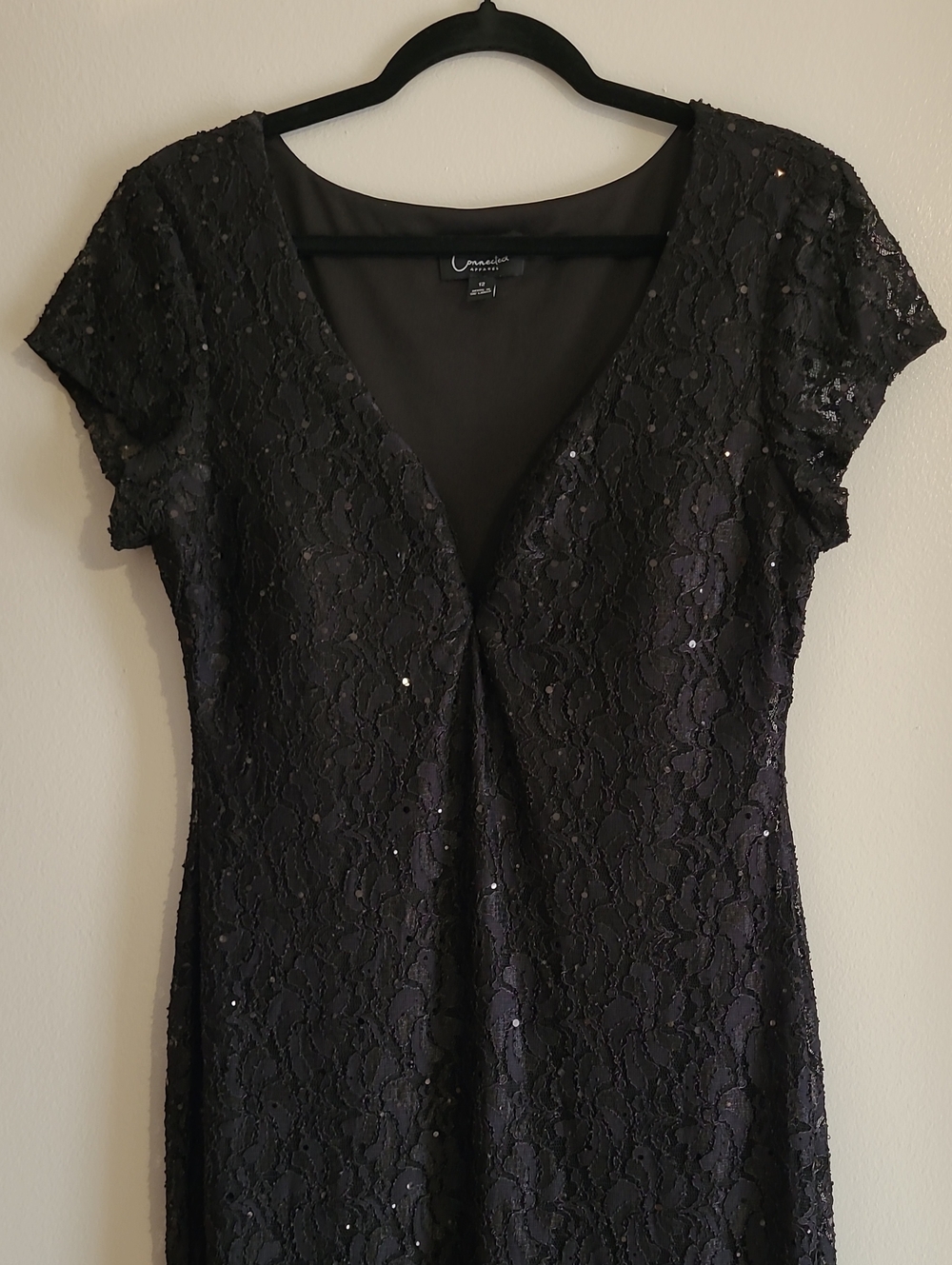 Connected Apparel Black Lace Sequins Formal Gown Evening Dress Wmn 12 Elegant — image 5 of 8